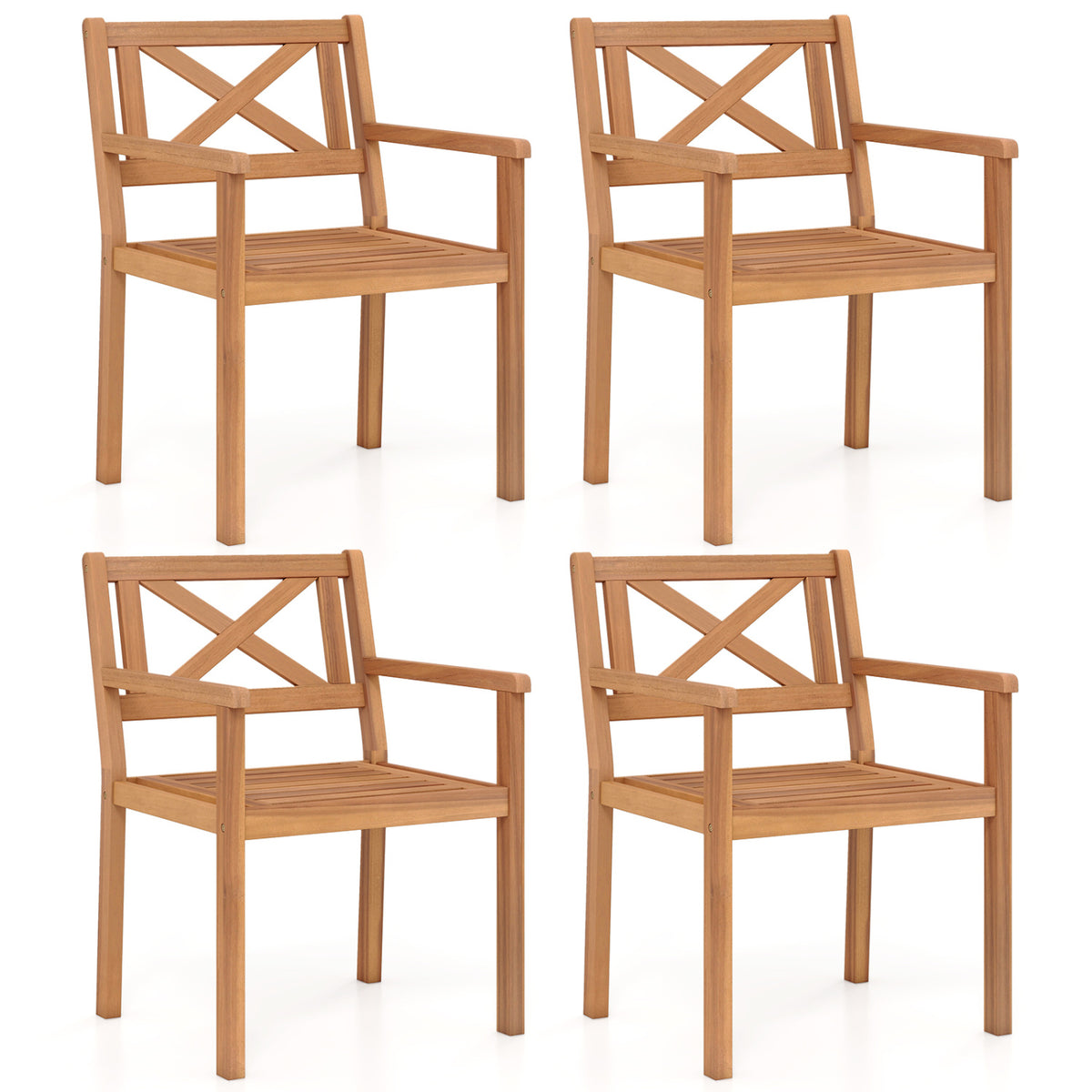 Outdoor Garden Acacia Wood Patio Dining Chairs for Porch-Set of 2/4