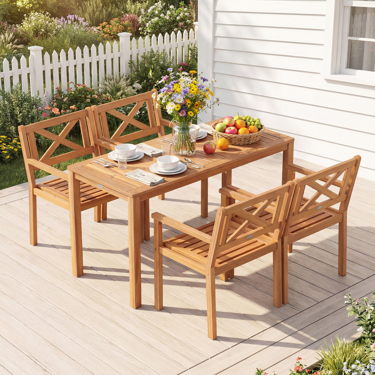 Outdoor Garden Acacia Wood Patio Dining Chairs for Porch-Set of 2/4
