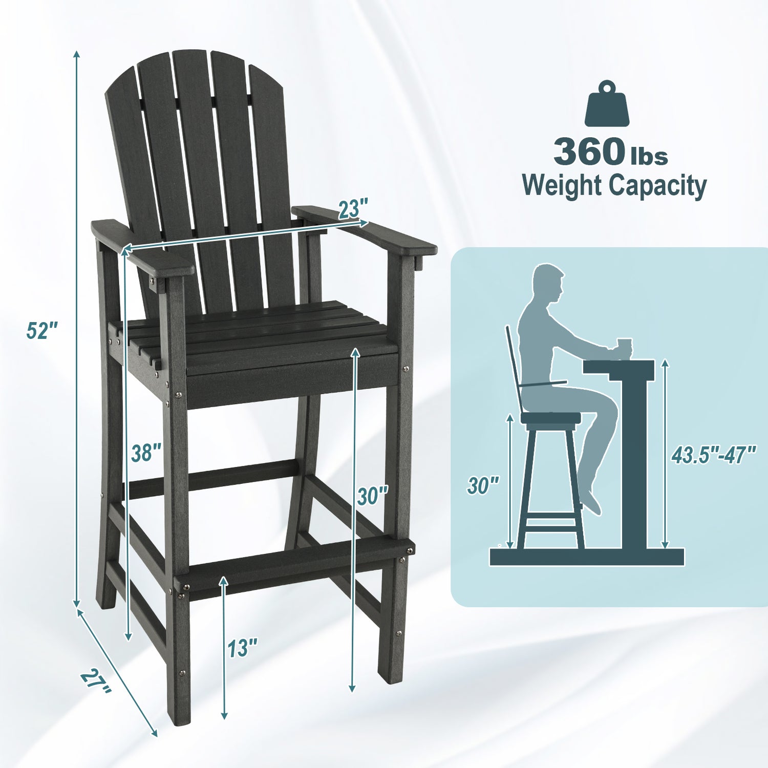 30 Inches Counter Height Outdoor HDPE Bar Stool with Armrests and Footrest
