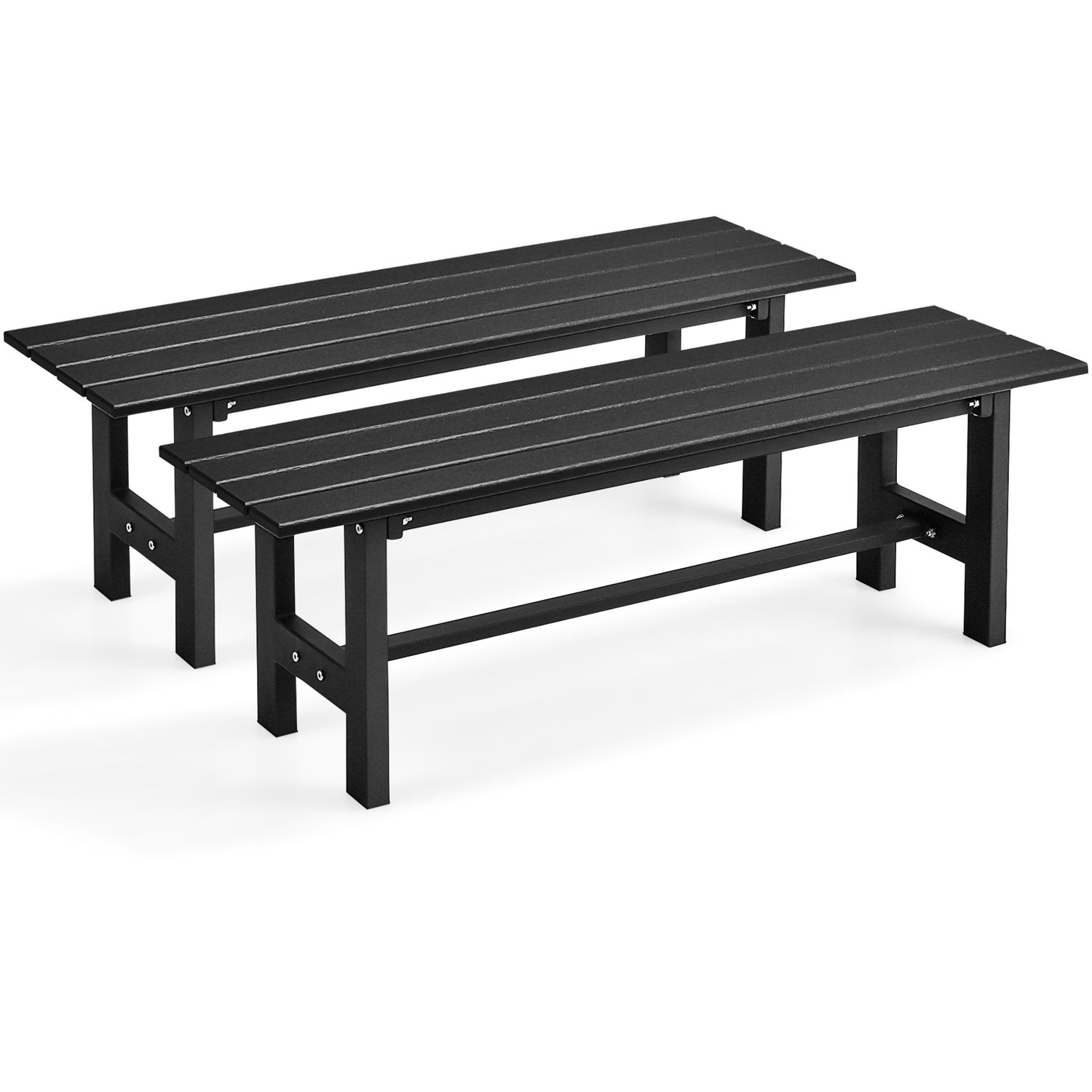 47 Inch Outdoor Chair with Slatted Seat Plastic Coated Iron Frame
