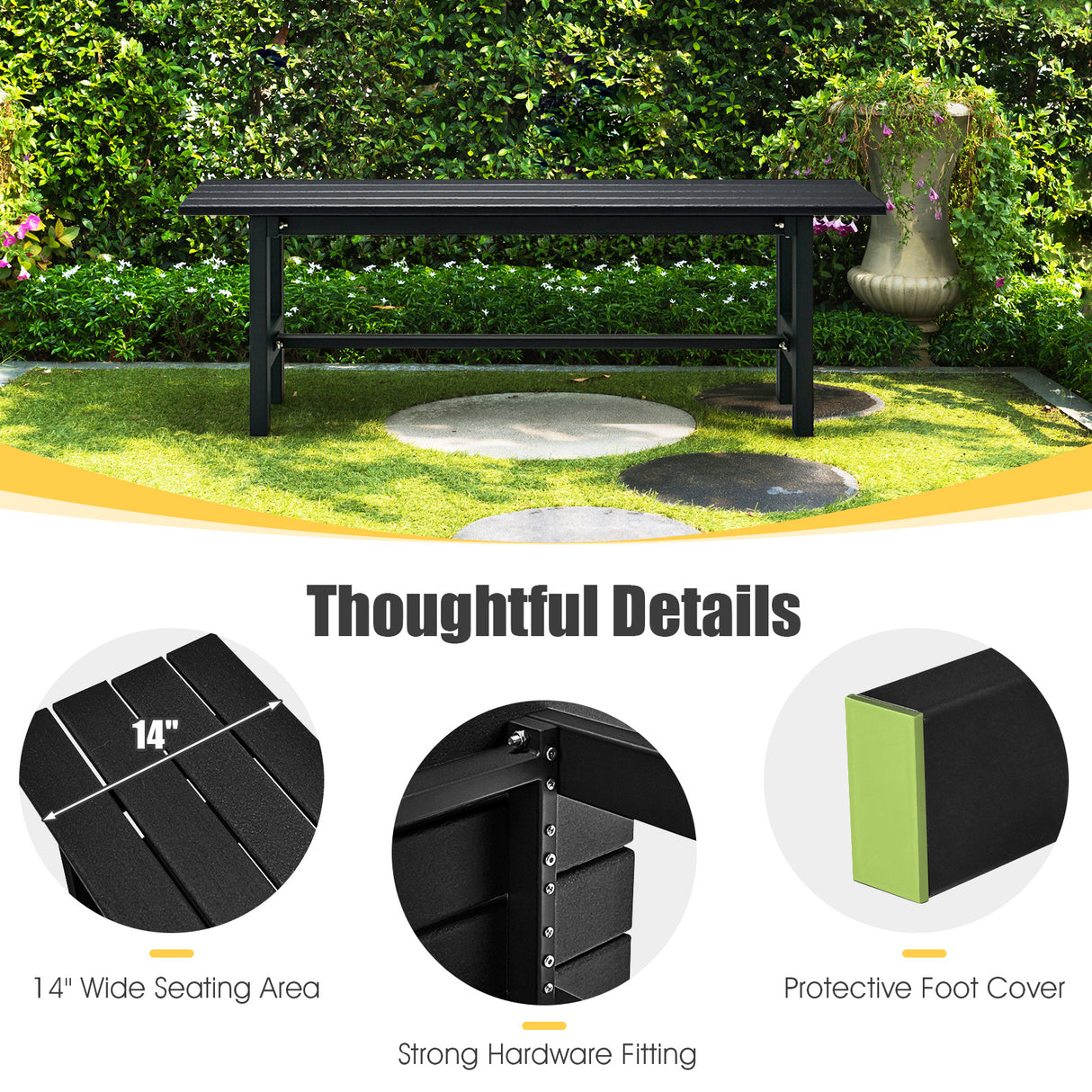 47 Inch Outdoor Chair with Slatted Seat Plastic Coated Iron Frame