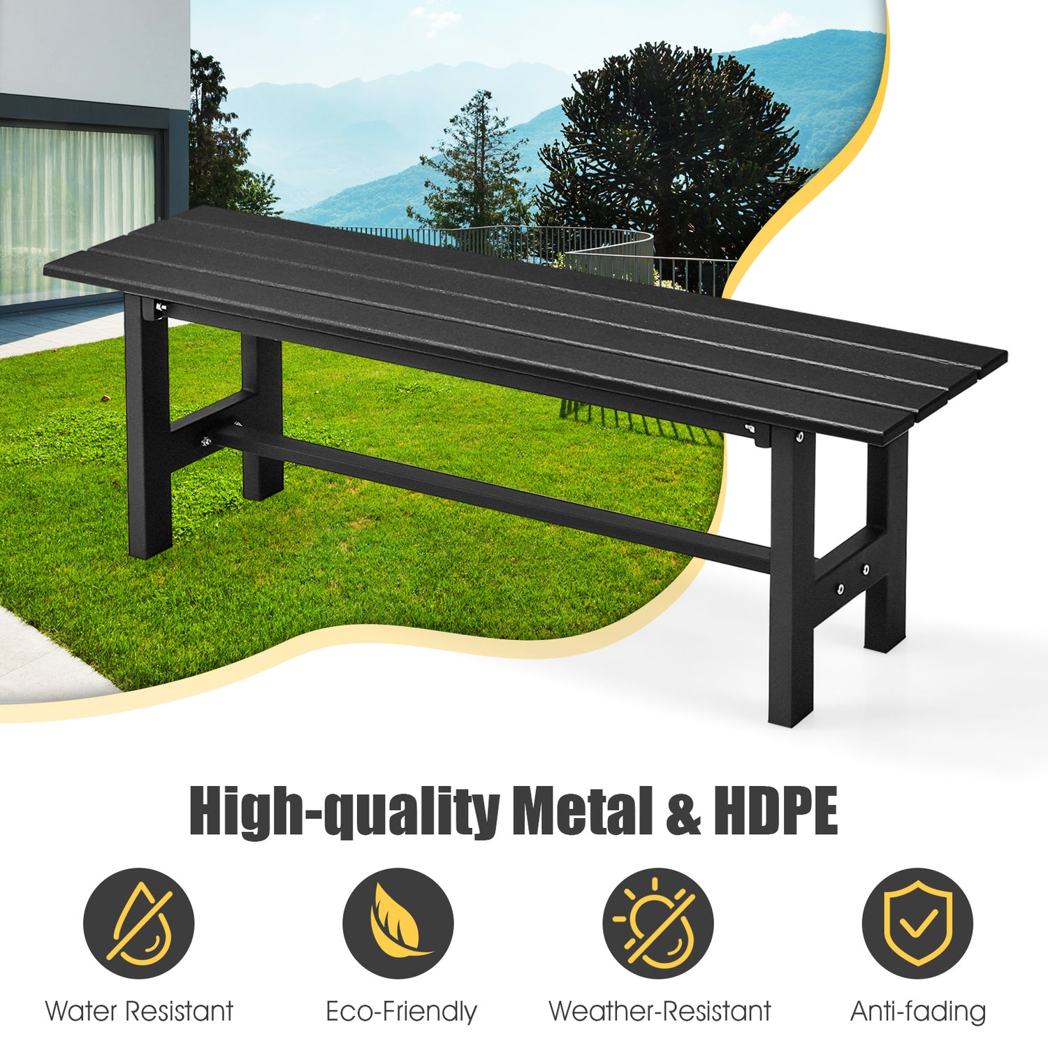 47 Inch Outdoor Chair with Slatted Seat Plastic Coated Iron Frame