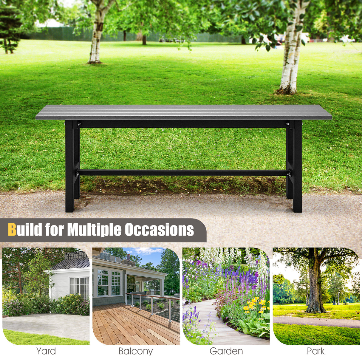 47 Inch Outdoor Chair with Slatted Seat Plastic Coated Iron Frame