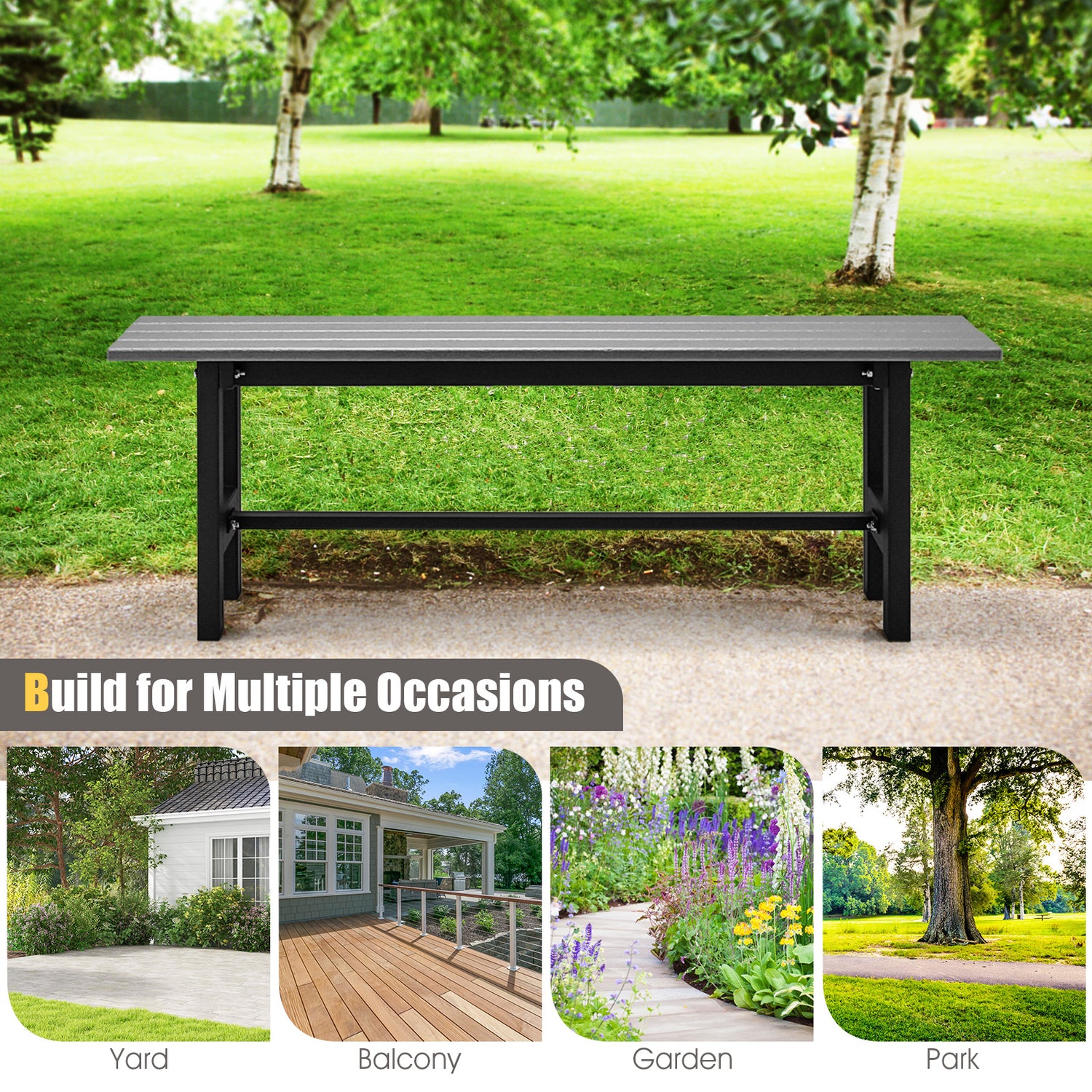 47 Inch Outdoor Chair with Slatted Seat Plastic Coated Iron Frame