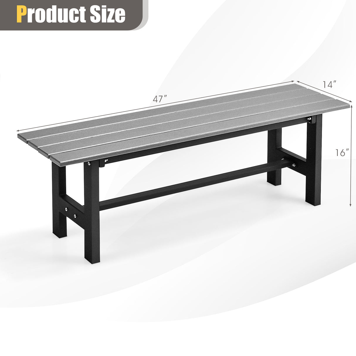 47 Inch Outdoor Chair with Slatted Seat Plastic Coated Iron Frame