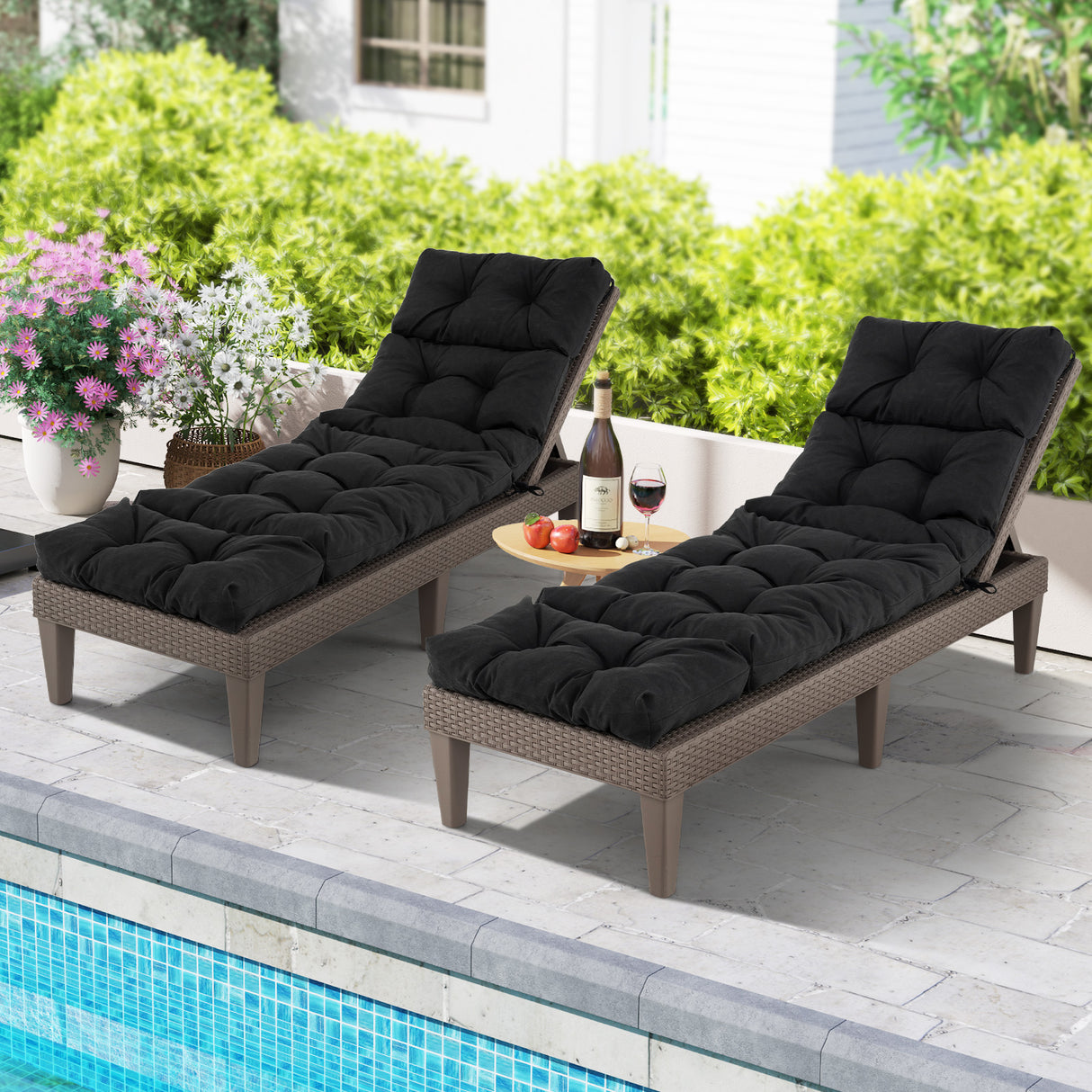 Outdoor Lounge Chaise Cushion with String Ties for Garden Poolside