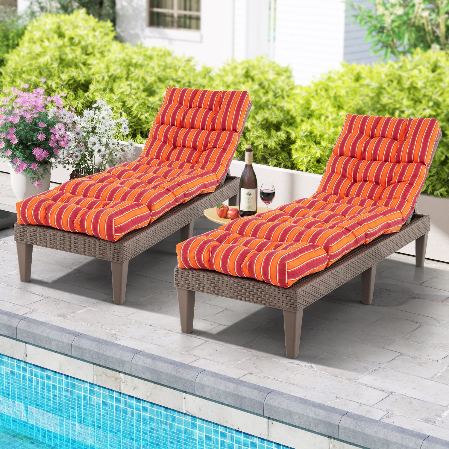 Outdoor Lounge Chaise Cushion with String Ties for Garden Poolside