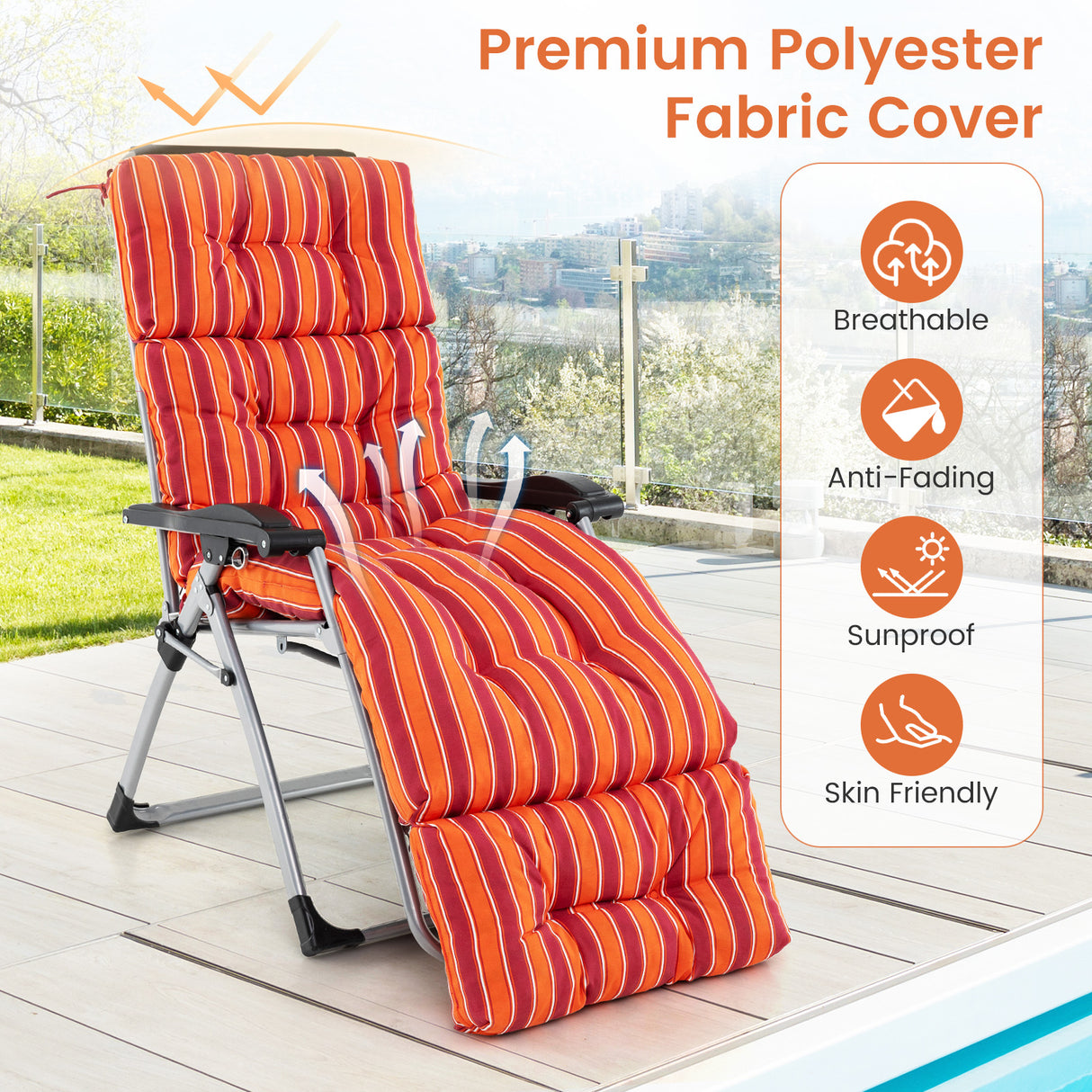 Outdoor Lounge Chaise Cushion with String Ties for Garden Poolside