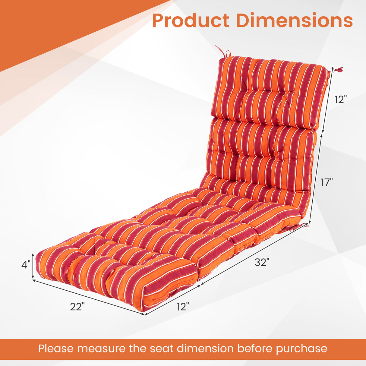 Outdoor Lounge Chaise Cushion with String Ties for Garden Poolside