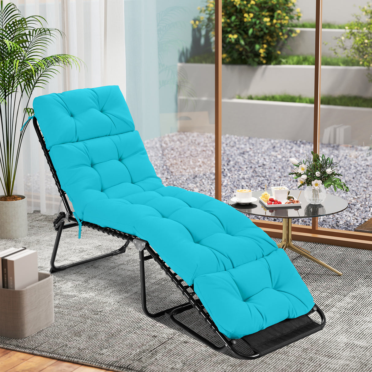 Outdoor Lounge Chaise Cushion with String Ties for Garden Poolside