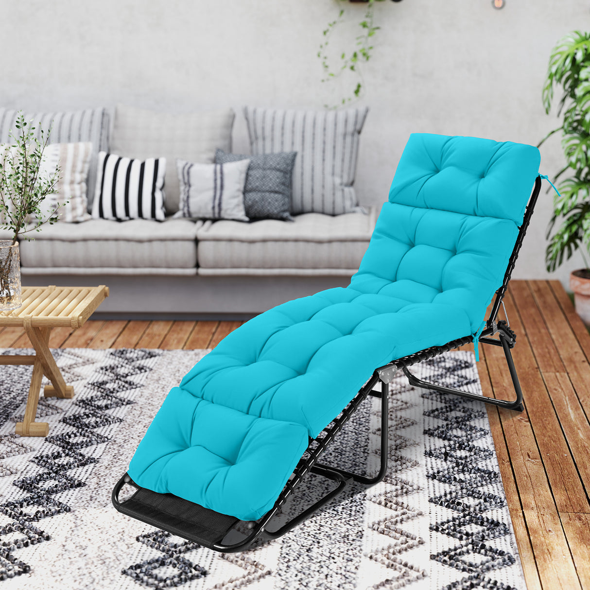 Outdoor Lounge Chaise Cushion with String Ties for Garden Poolside