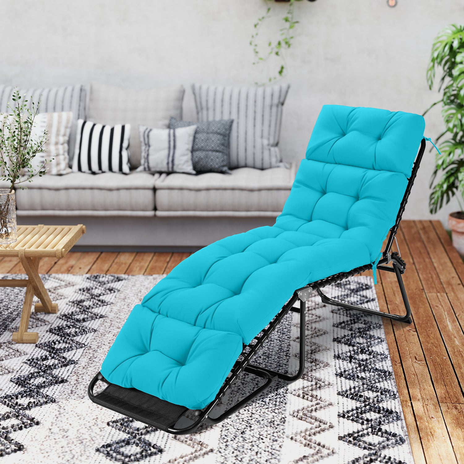 Outdoor Lounge Chaise Cushion with String Ties for Garden Poolside