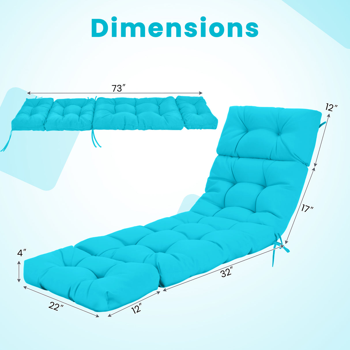 Outdoor Lounge Chaise Cushion with String Ties for Garden Poolside