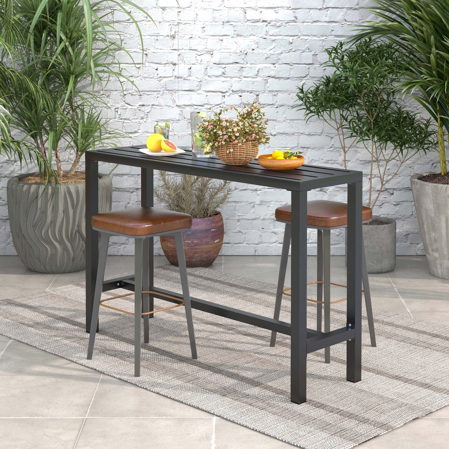 48/55 Inch Outdoor Bar Table with Waterproof Top and Heavy-duty Metal Frame