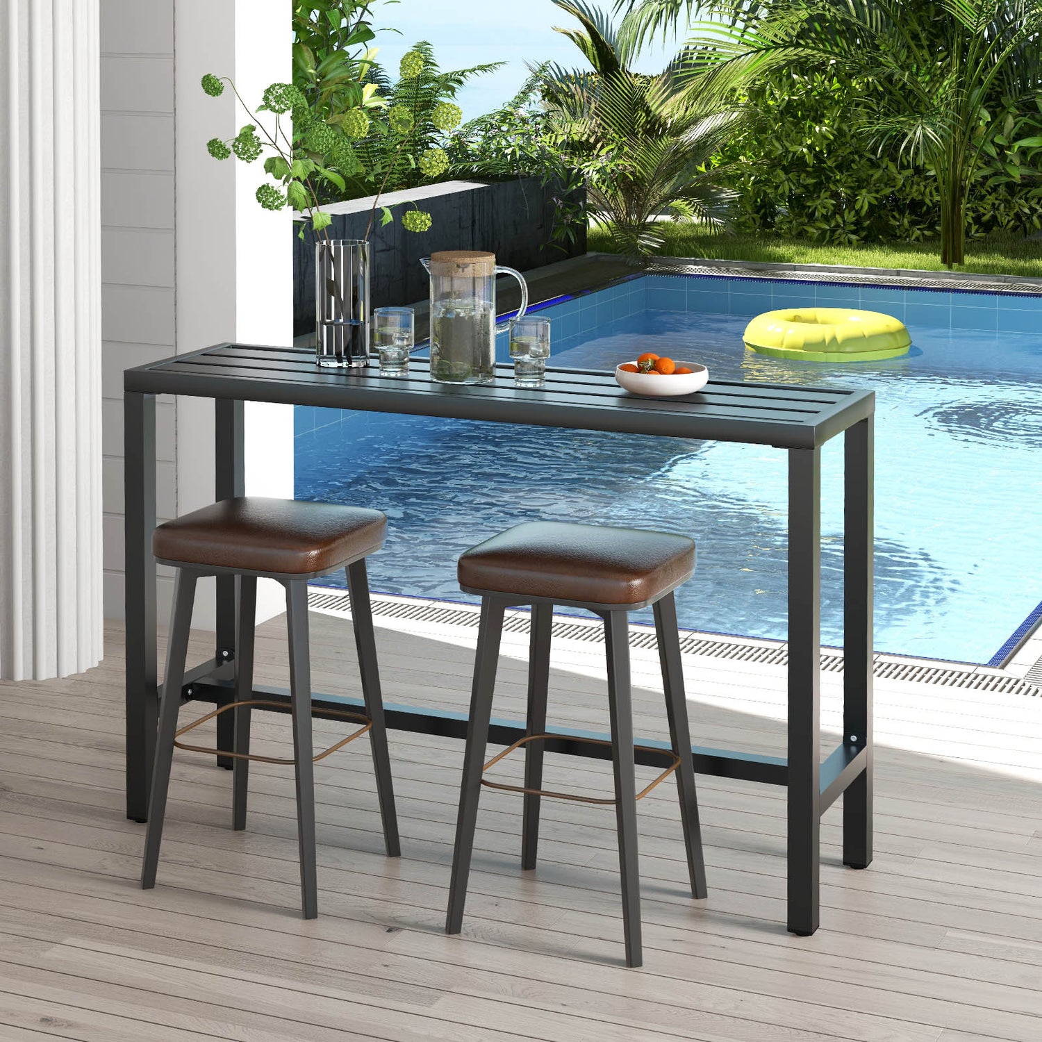 48/55 Inch Outdoor Bar Table with Waterproof Top and Heavy-duty Metal Frame