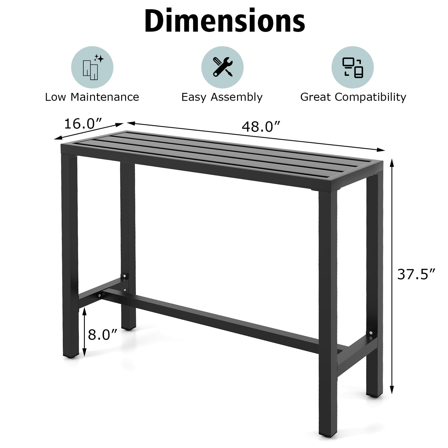 48/55 Inch Outdoor Bar Table with Waterproof Top and Heavy-duty Metal Frame