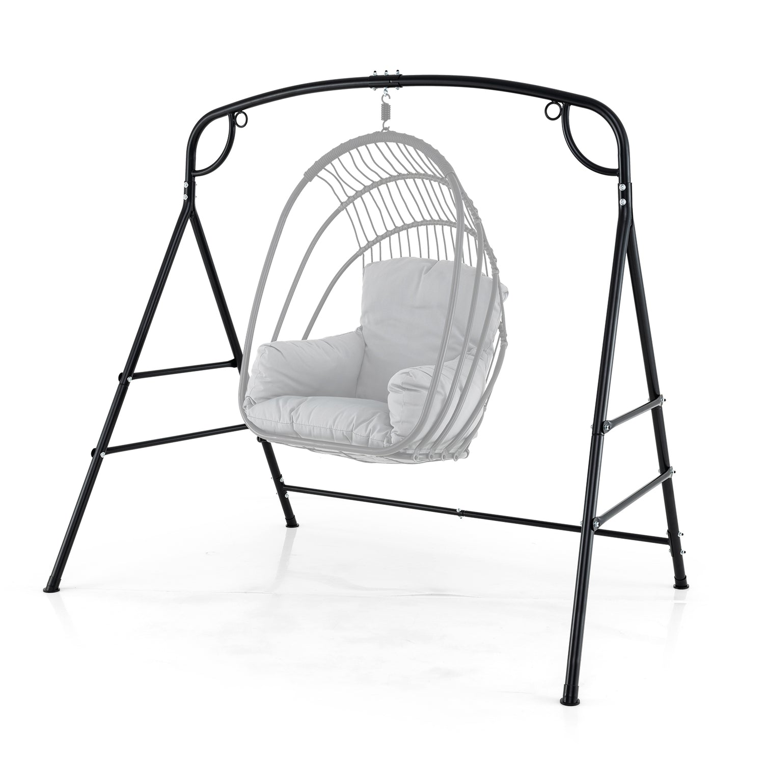 Outdoor Metal Swing Stand with 4 Support Bars and 2 Hanging Ways-Black