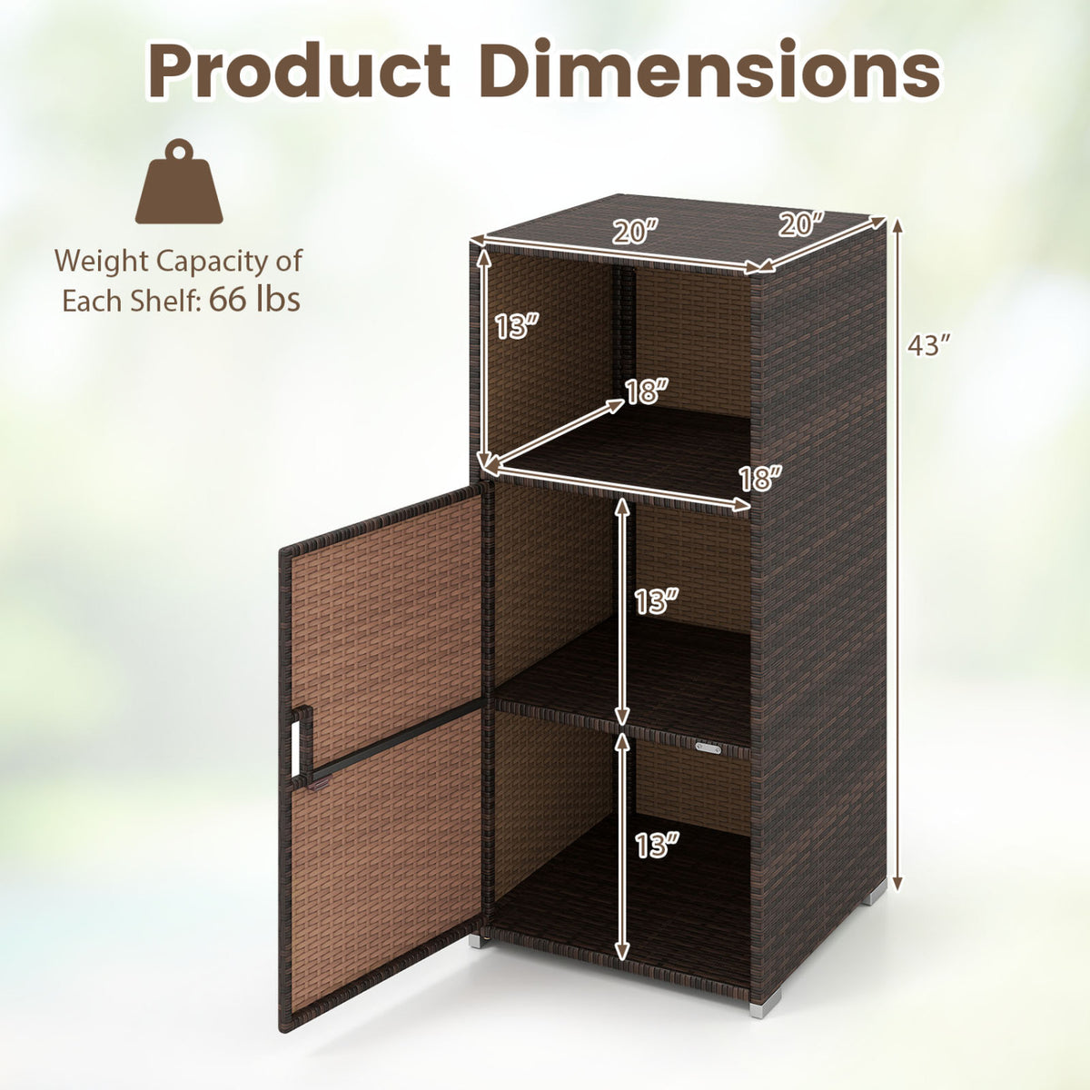 Outdoor PE Wicker Storage Cabinet with Door and Open Compartment for Patio