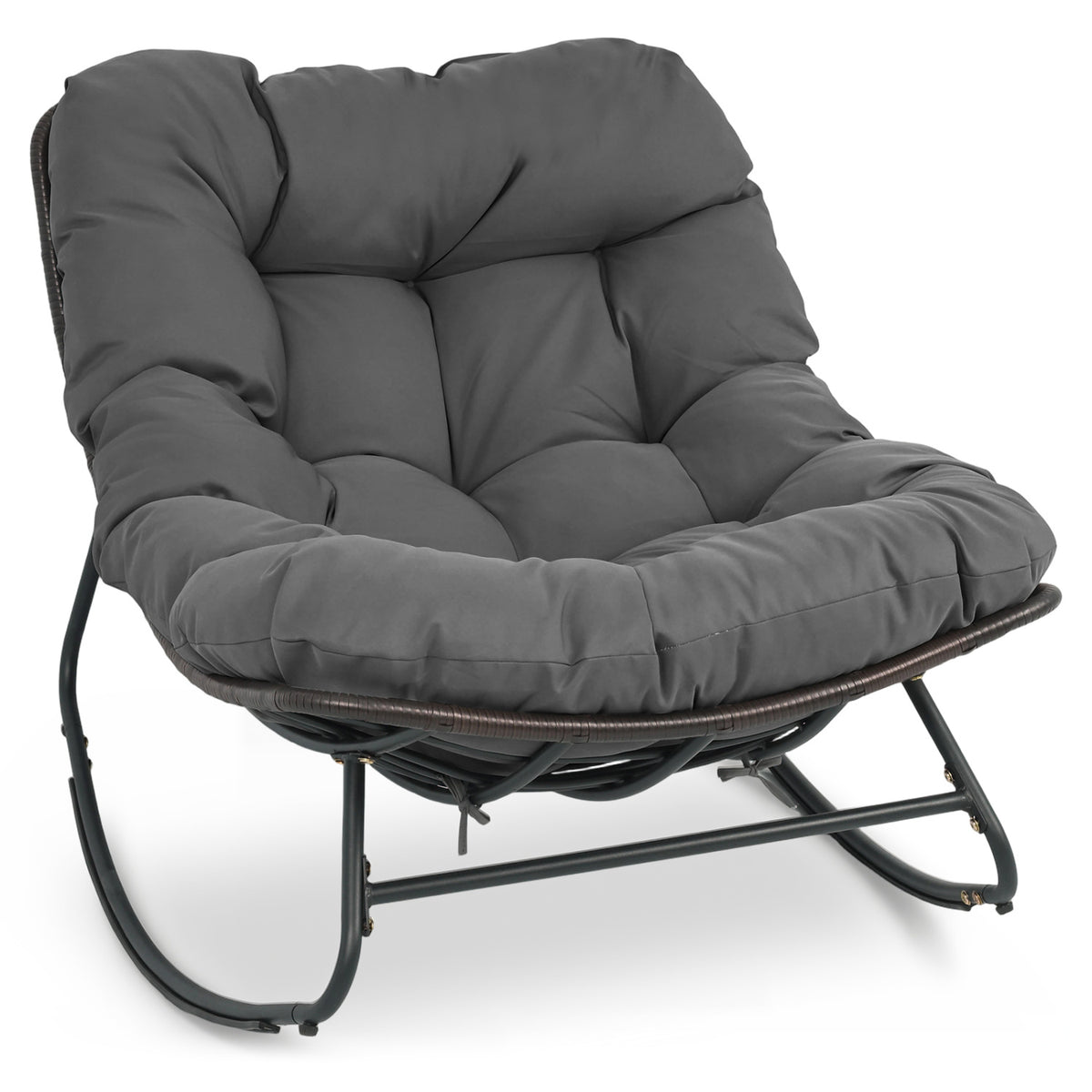 Outdoor Papasan Rocking Chair with Thick Cushion and Pads