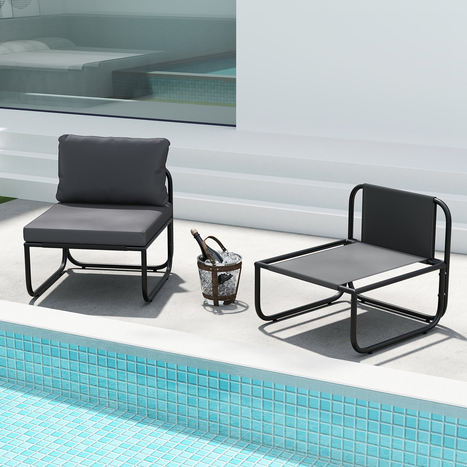 Outdoor Patio Chairs Set of 2 with Removable Cushions and Adjustable Foot Pads-Gray