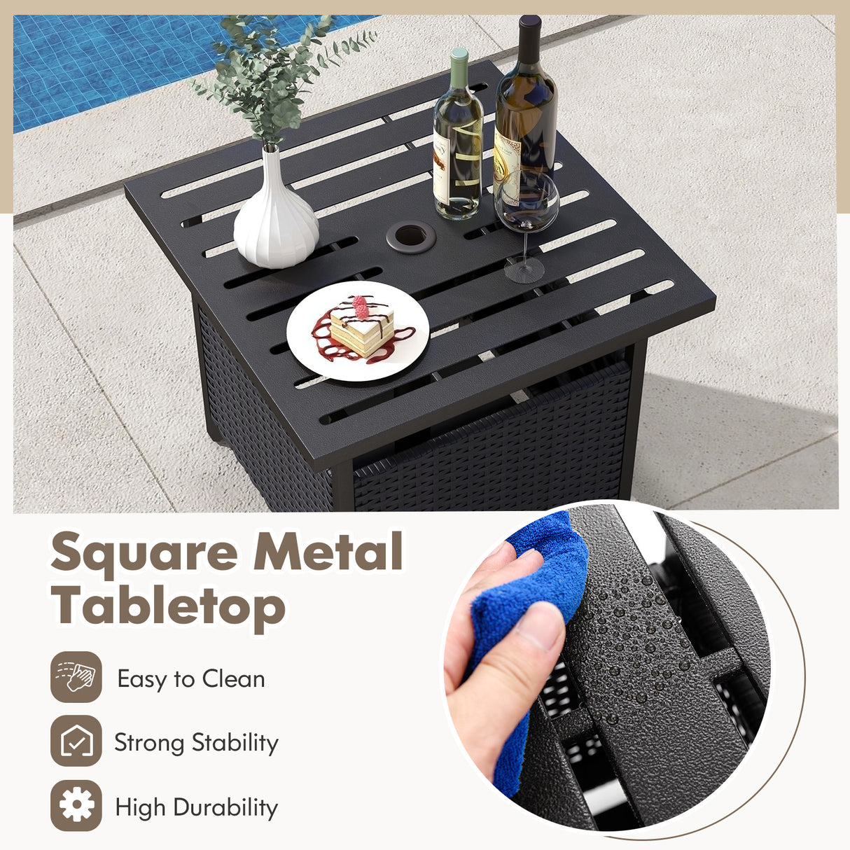Outdoor Patio Rattan Wicker Steel Side Deck Table