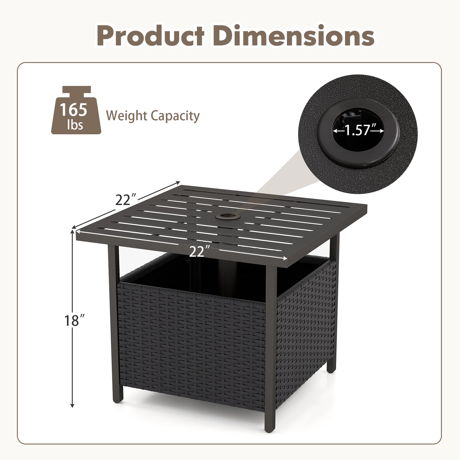 Outdoor Patio Rattan Wicker Steel Side Deck Table