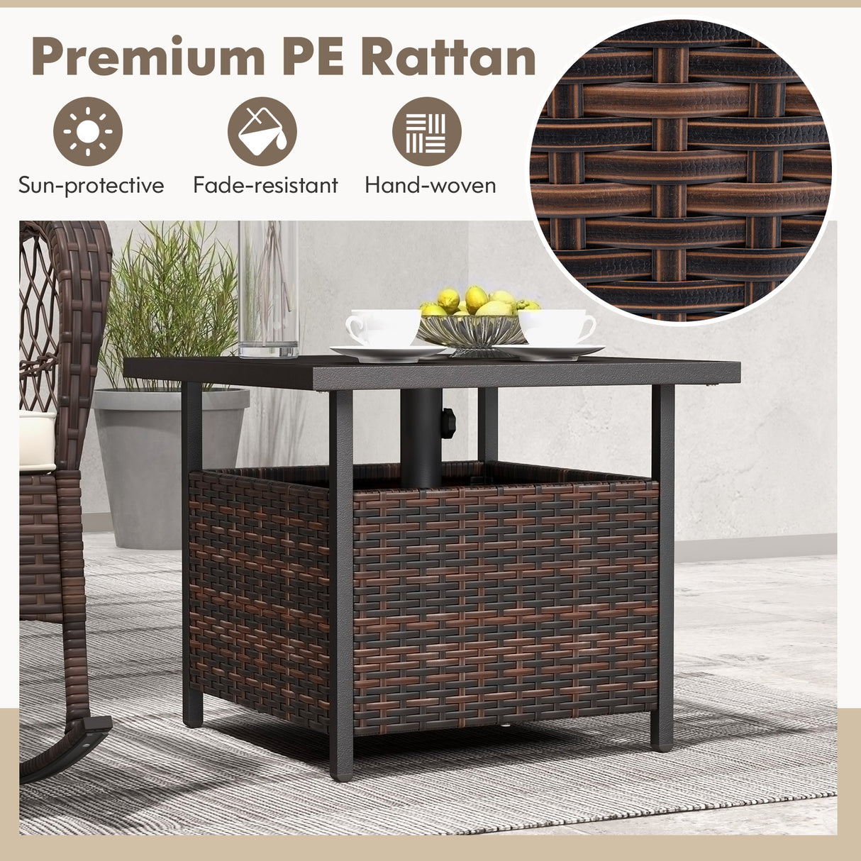 Outdoor Patio Rattan Wicker Steel Side Deck Table