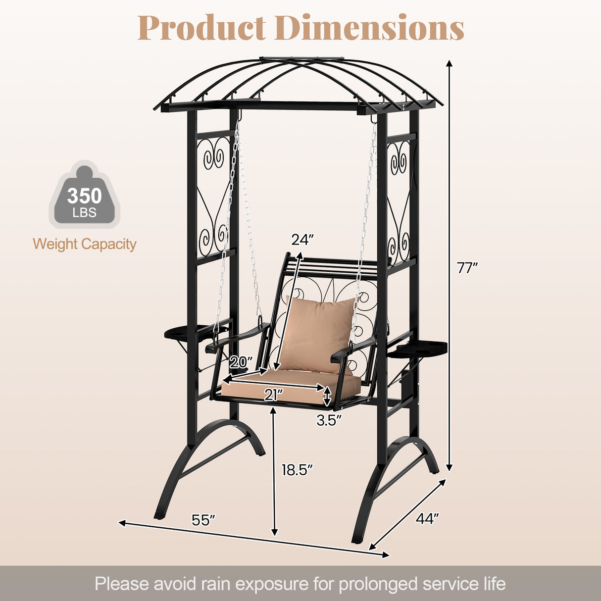 Outdoor Porch Swing with Stand and 2 Trellises for Adults-Black