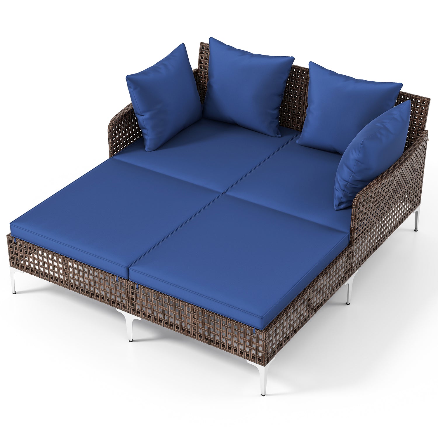 Outdoor Rattan Double Daybed Wicker Chaise Lounge