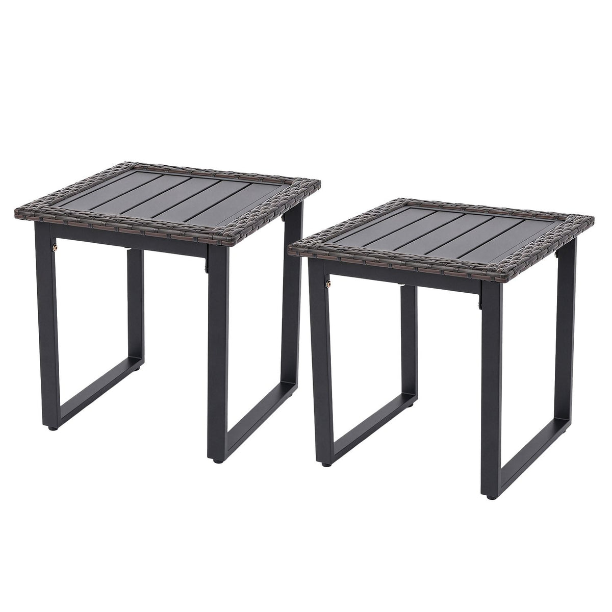 Outdoor Rattan Side Table with Slatted Tabletop and PE Rattan Finish-2/Finish-1 Pieces/Piece