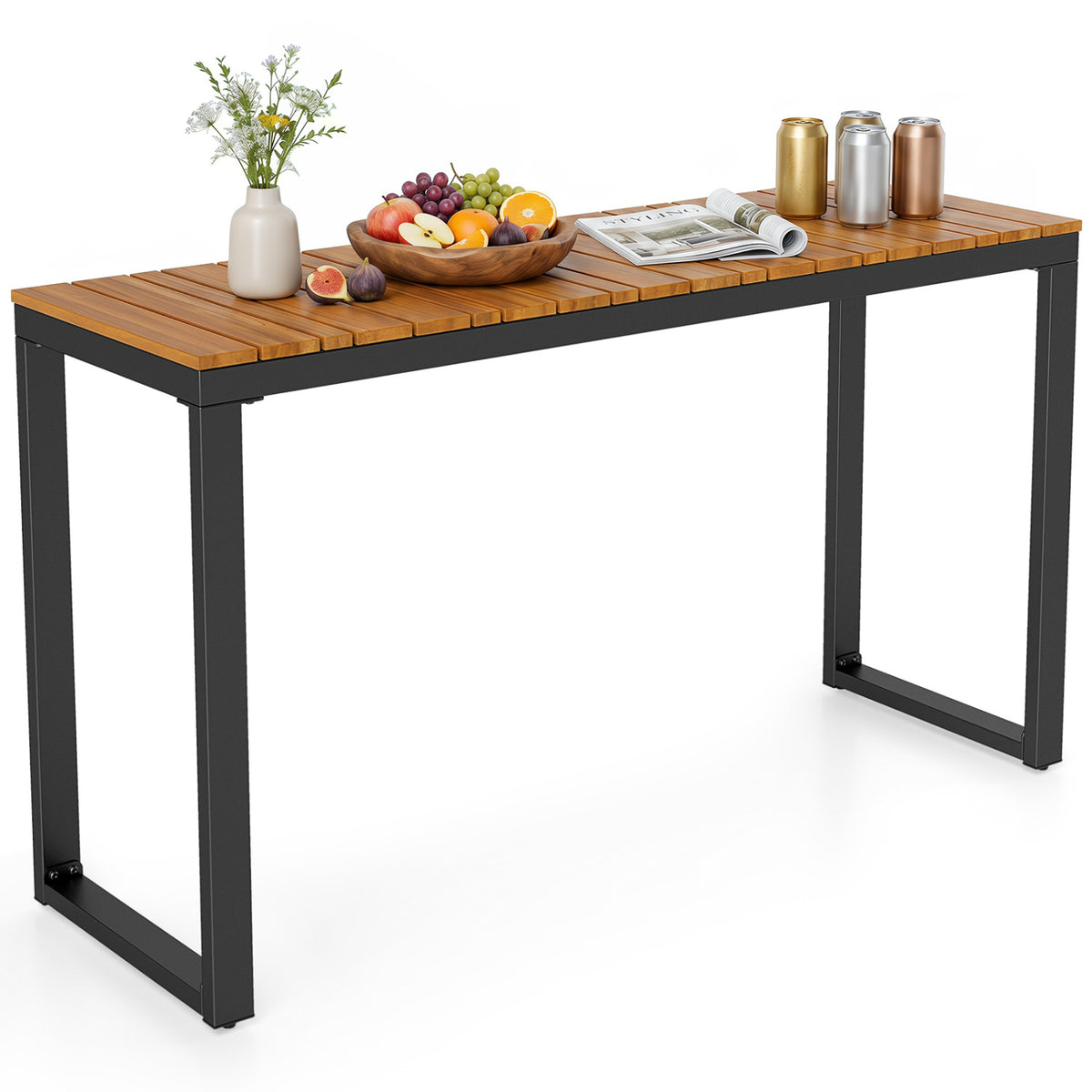 Outdoor Rectangle Console Table with Long-Lasting Acacia Wood Tabletop