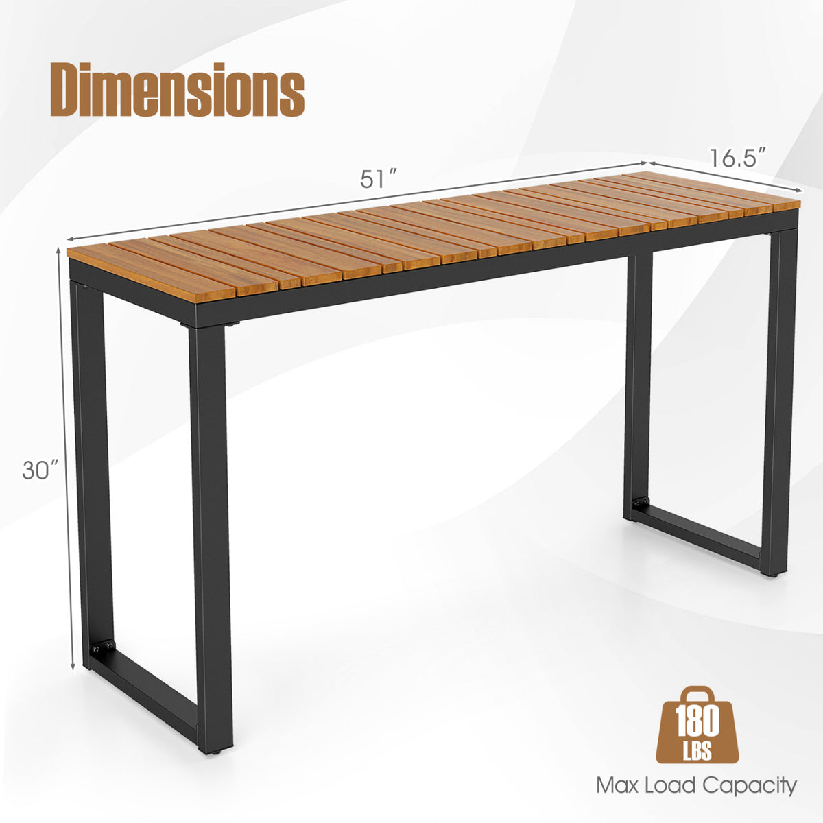 Outdoor Rectangle Console Table with Long-Lasting Acacia Wood Tabletop