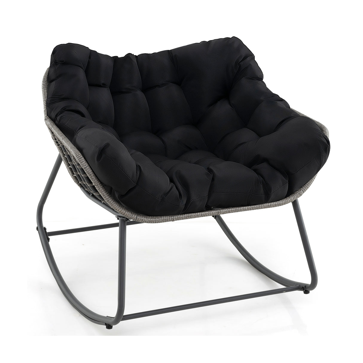Outdoor Rocking Chair Oversized Patio PE Wicker Egg Chair with Cushion