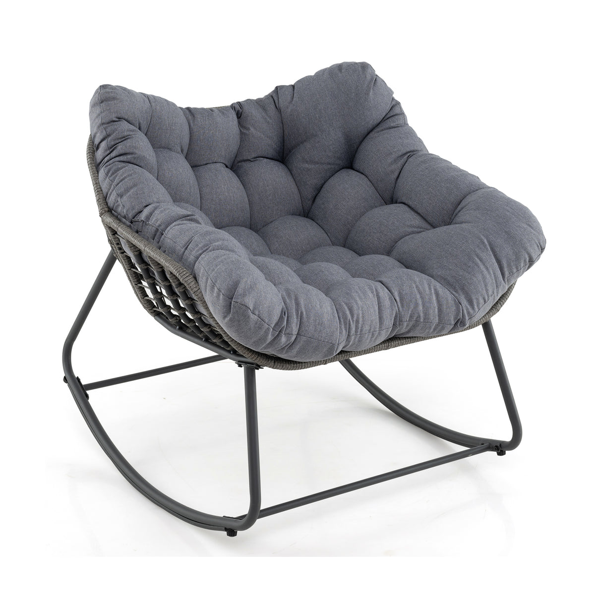 Outdoor Rocking Chair Oversized Patio PE Wicker Egg Chair with Cushion