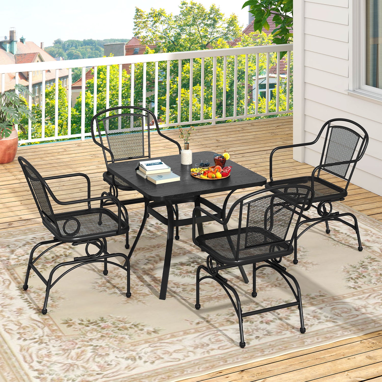 Outdoor Rocking Chair Set of 2 with Mesh Backrest and Seat for Yard-Black
