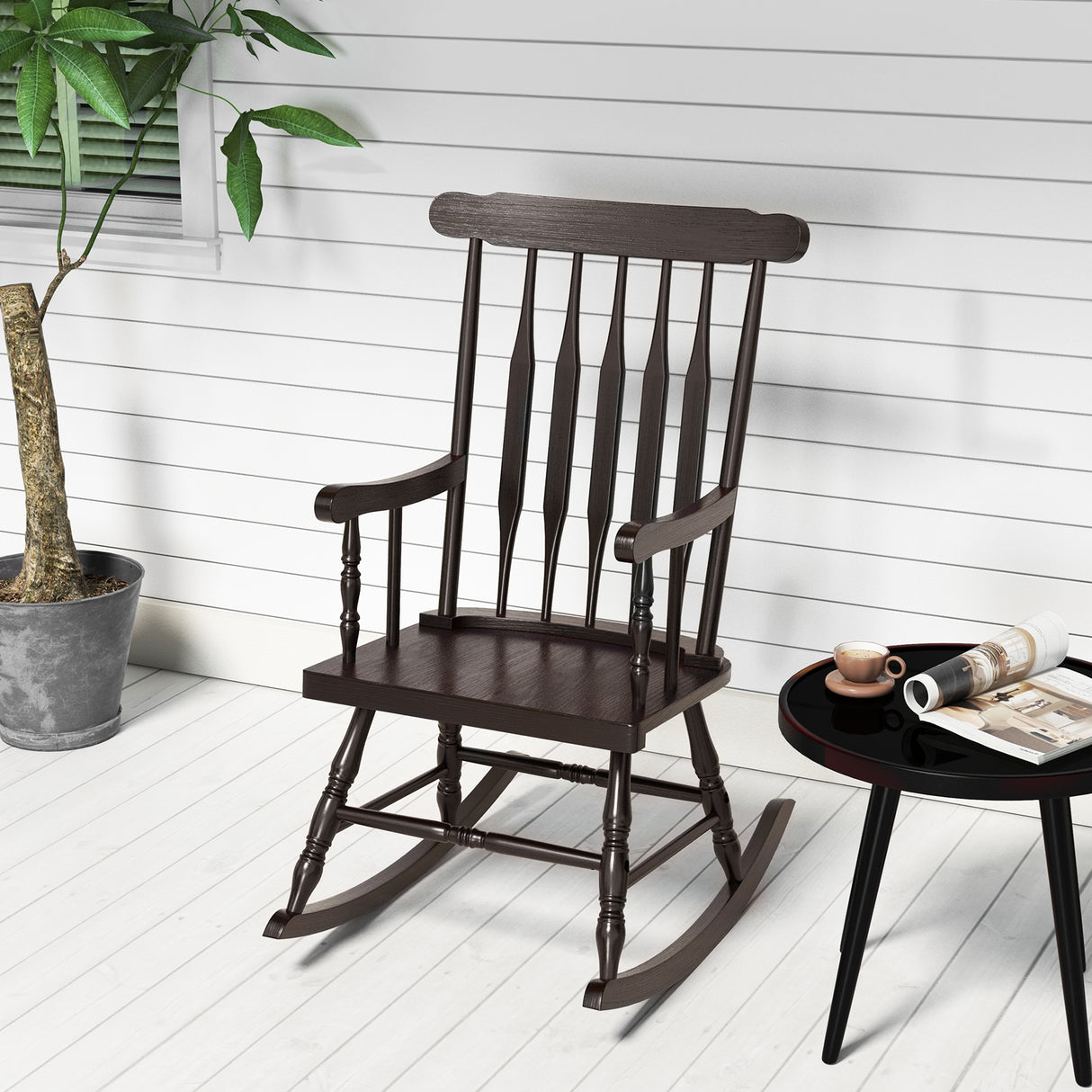 Rocking Chair with Solid Wooden Frame for Garden and Patio