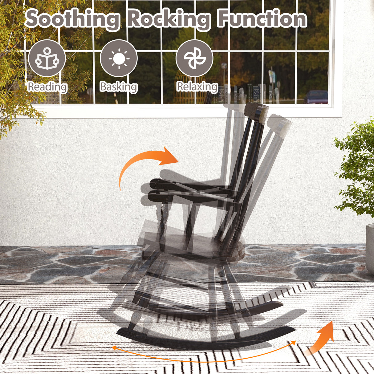 Rocking Chair with Solid Wooden Frame for Garden and Patio