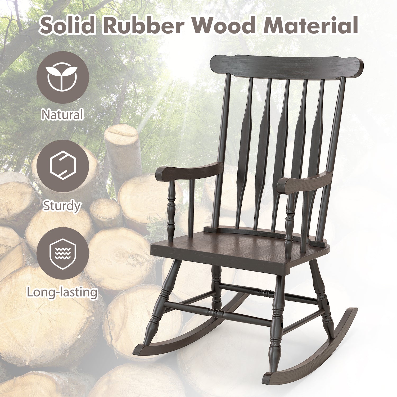 Rocking Chair with Solid Wooden Frame for Garden and Patio