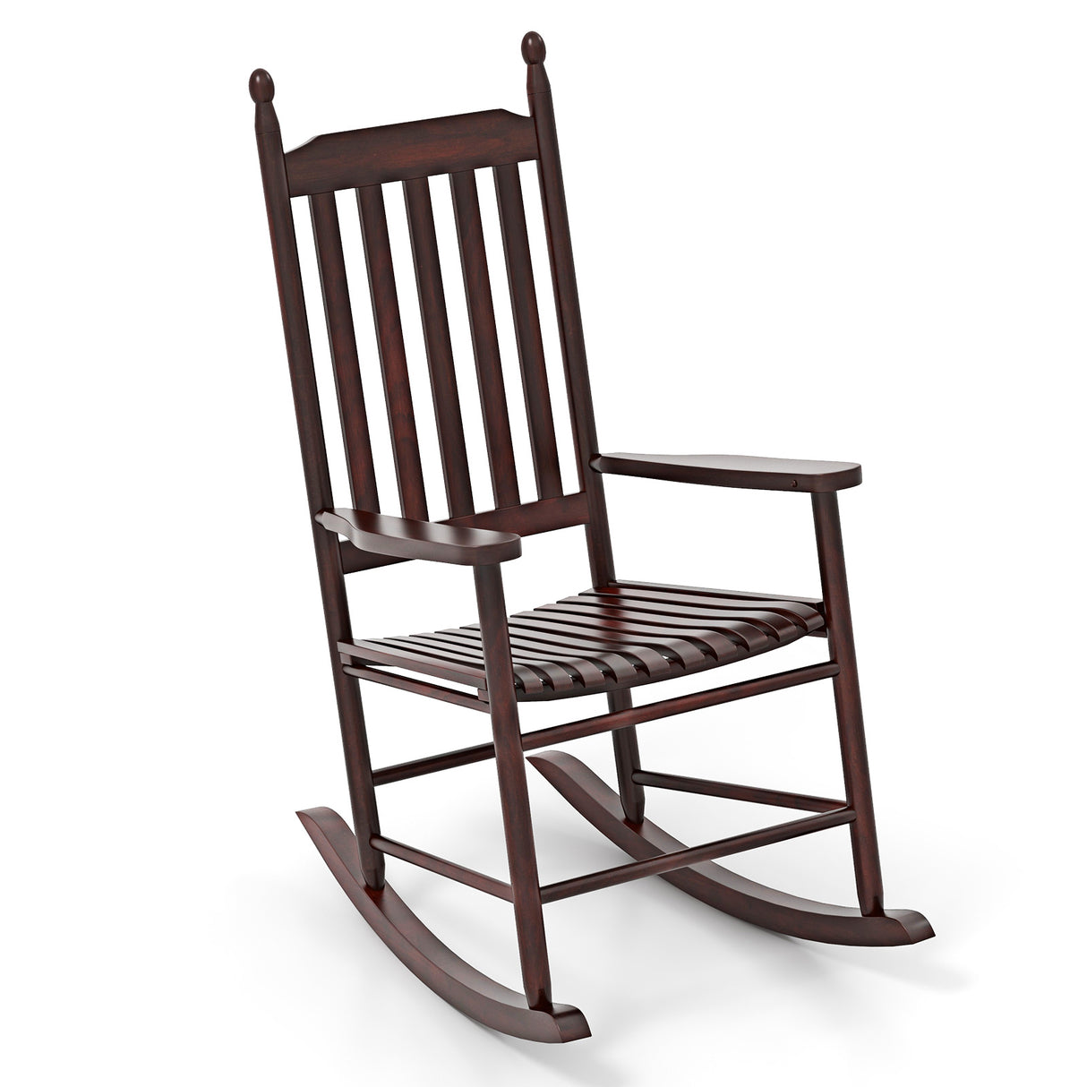 High-Back Acacia Wood Outdoor Rocking Chair with Solid Rocking Base