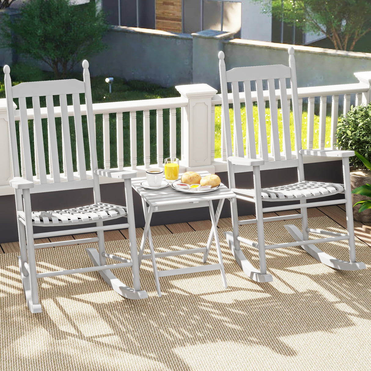 High-Back Acacia Wood Outdoor Rocking Chair with Solid Rocking Base