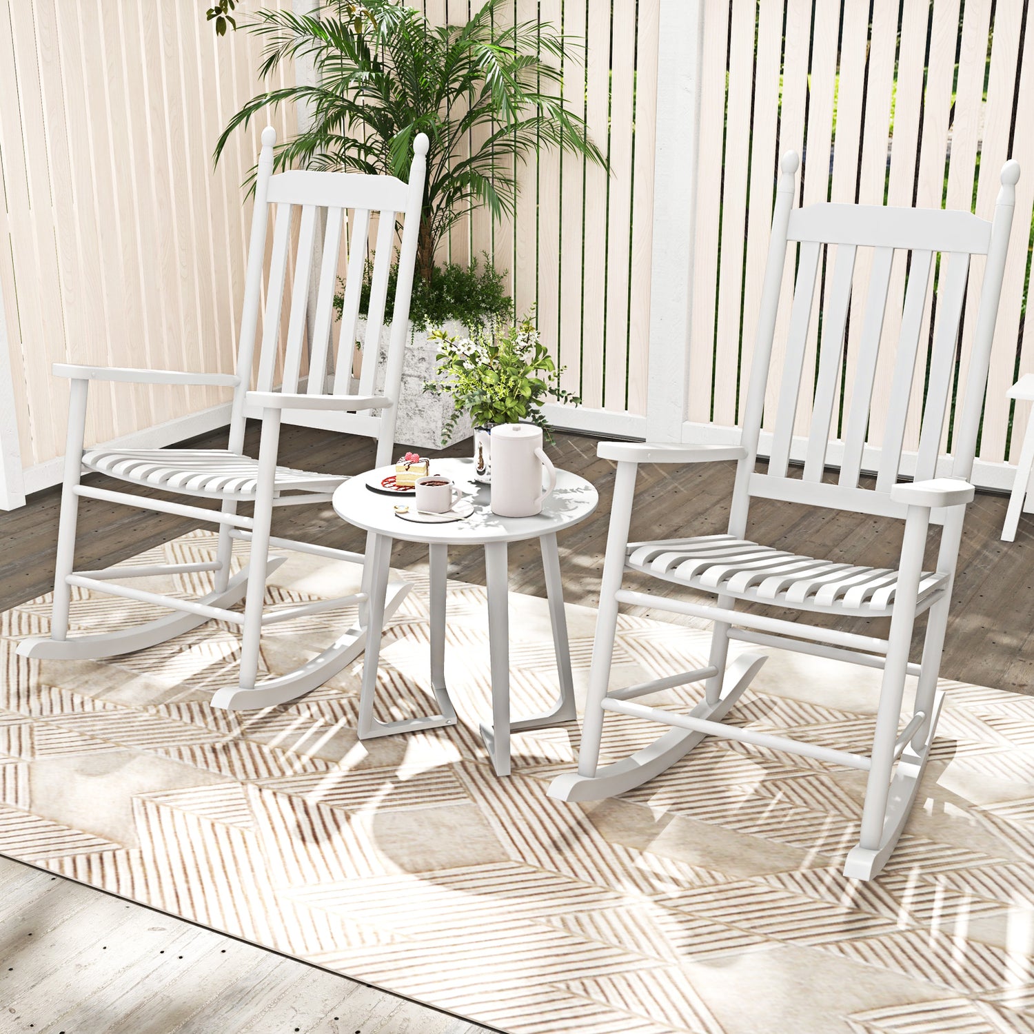 High-Back Acacia Wood Outdoor Rocking Chair with Solid Rocking Base