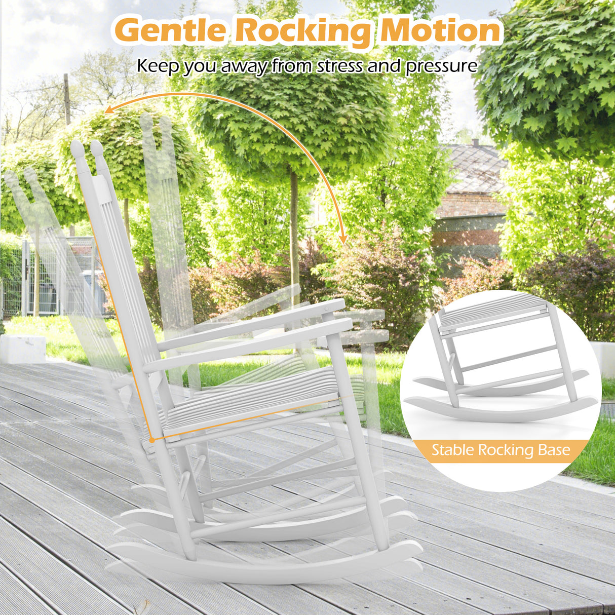 High-Back Acacia Wood Outdoor Rocking Chair with Solid Rocking Base