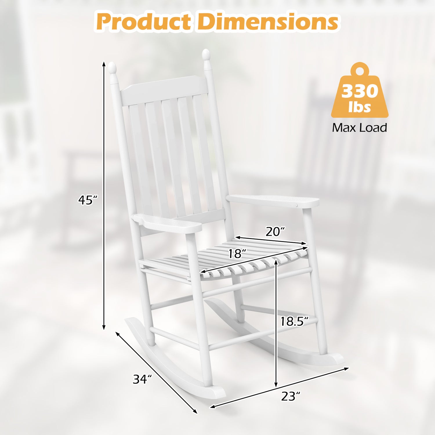 High-Back Acacia Wood Outdoor Rocking Chair with Solid Rocking Base
