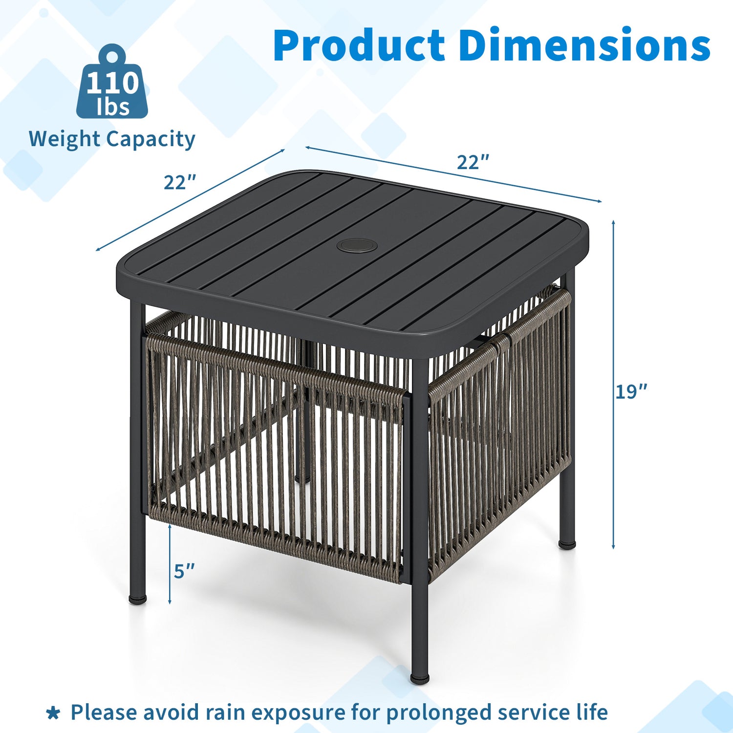 Outdoor Side Table with Umbrella Hole and Storage Shelf