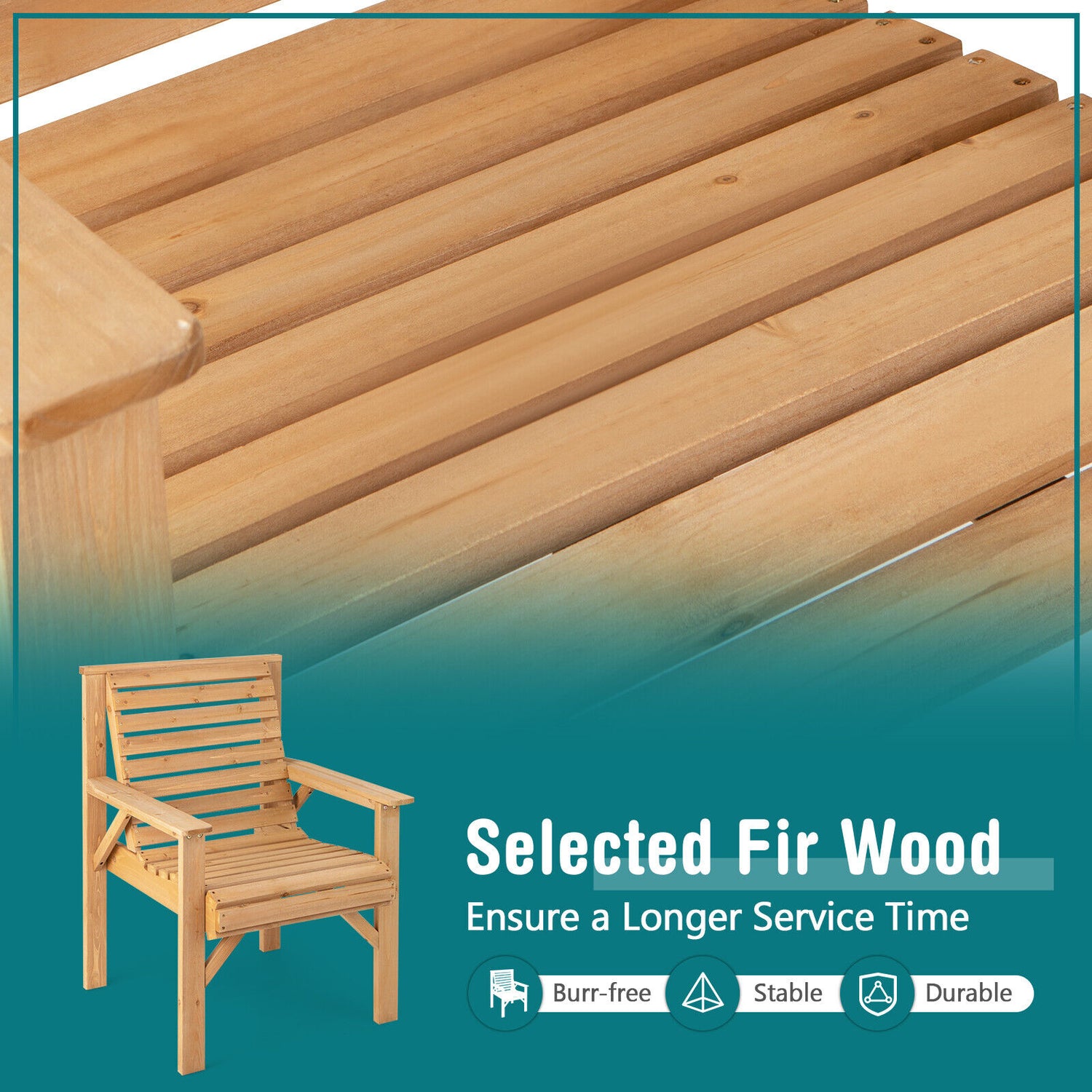 Outdoor Solid Fir Wood Chair with Inclined Backrest