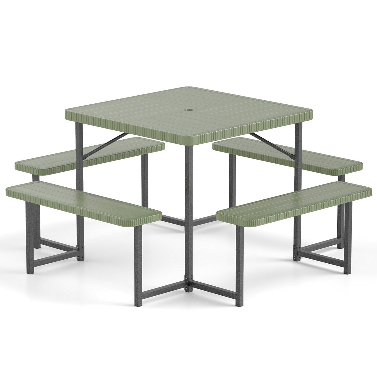 Outdoor Square Picnic Table Bench Set for 4-8 People with Umbrella Hole
