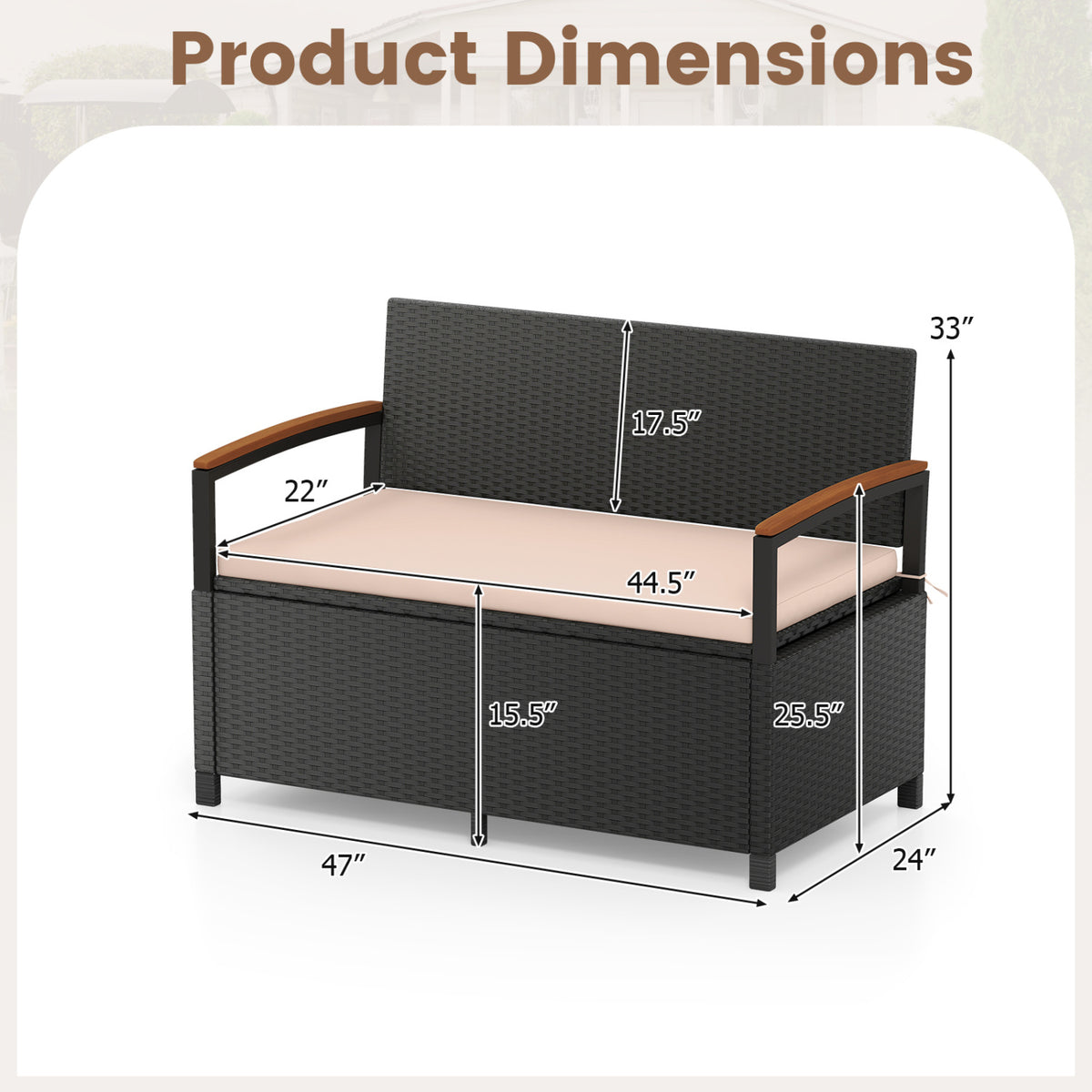 Outdoor Storage Bench Deck Box Patio Furniture with Cushion