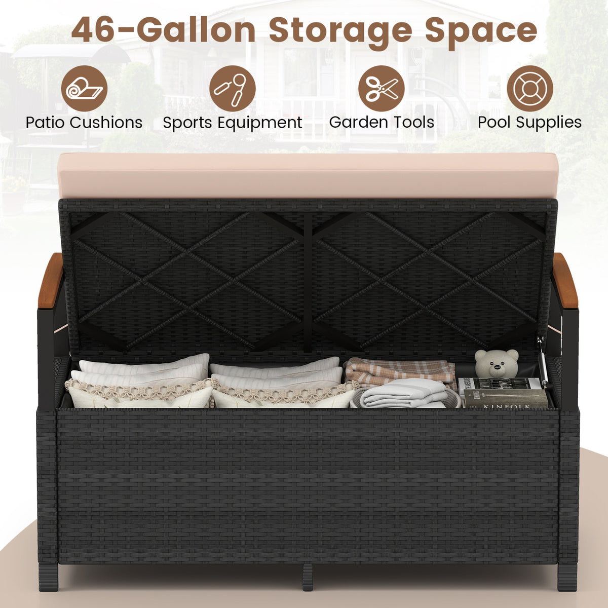 Outdoor Storage Bench Deck Box Patio Furniture with Cushion