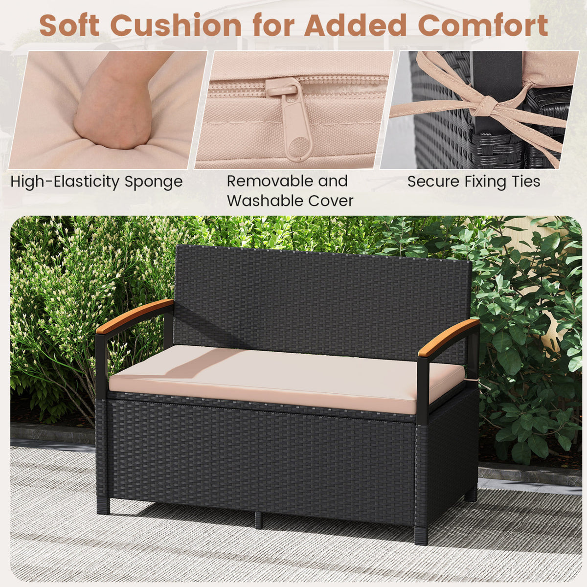 Outdoor Storage Bench Deck Box Patio Furniture with Cushion