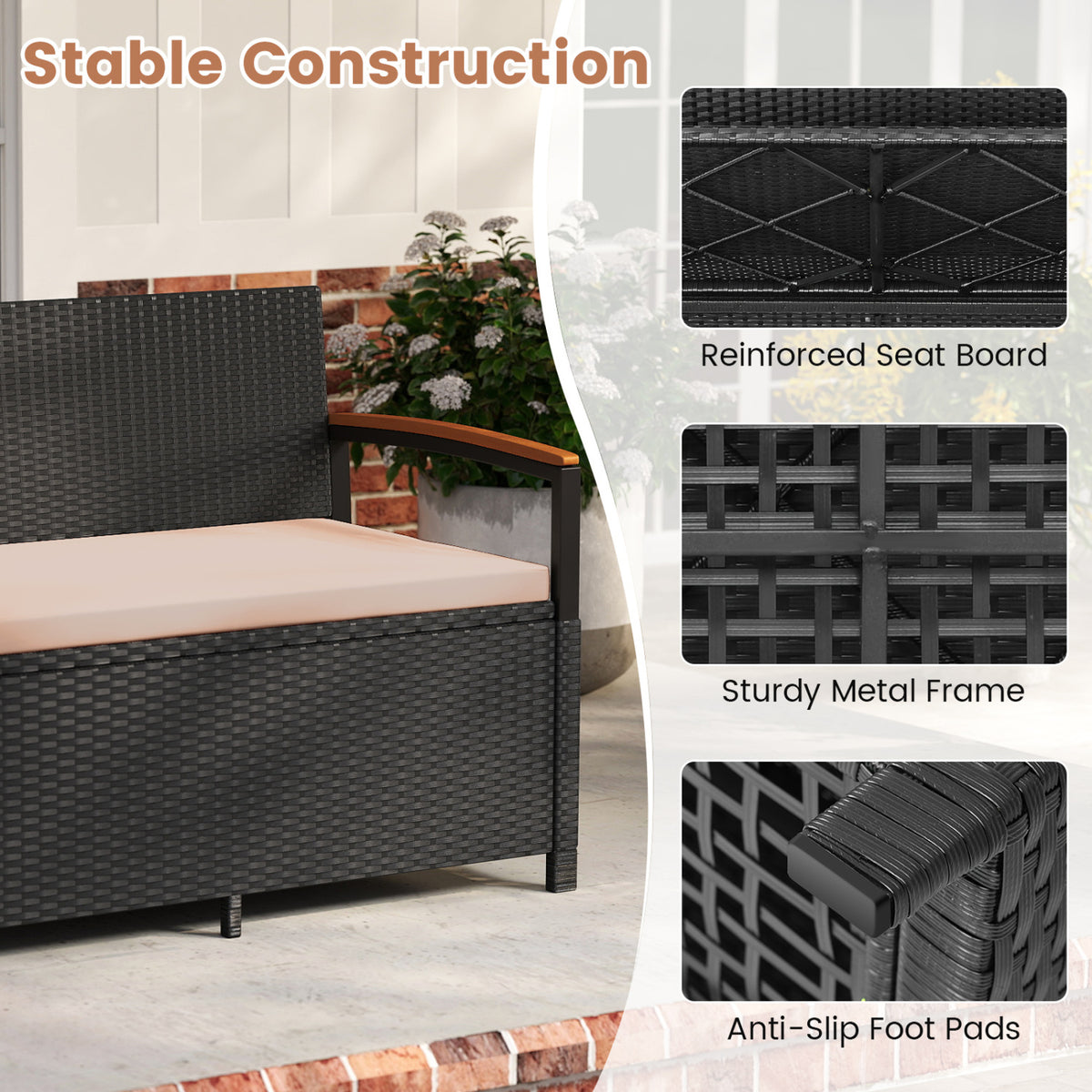 Outdoor Storage Bench Deck Box Patio Furniture with Cushion